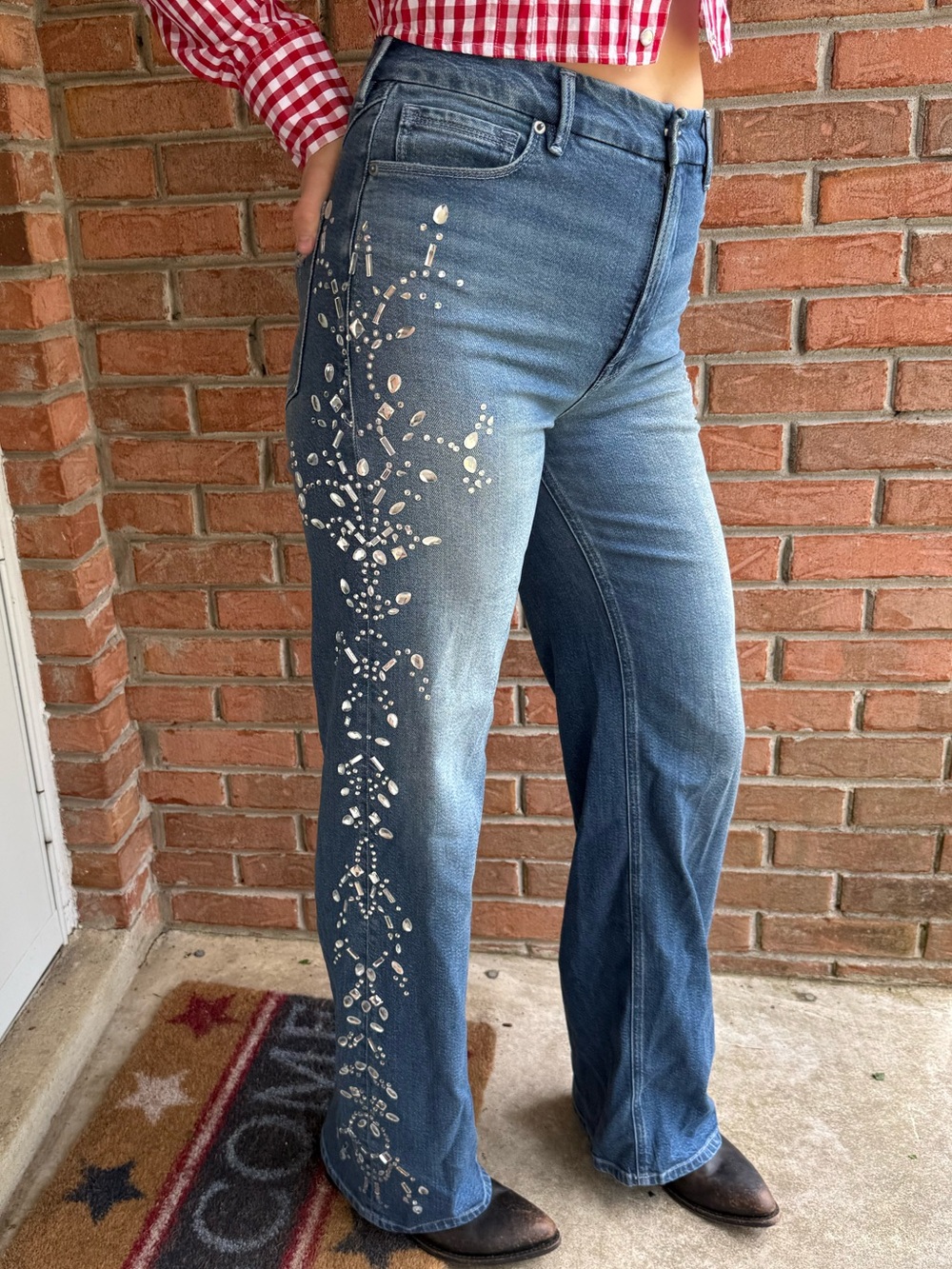 Good American Dolly Joleans Crystal Wide Leg Jeans. 4/27 FLAWS read description